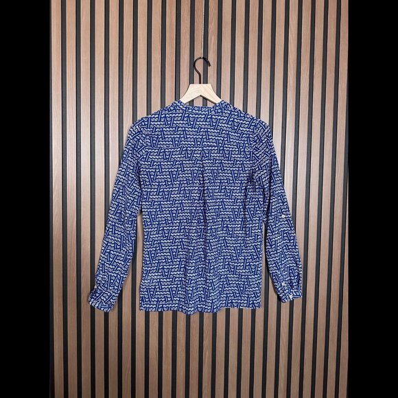 HD in Paris Blouse US 0 Womens Anthropologie Blue Geometric Henley Roll Blouse - Picture 2 of 8